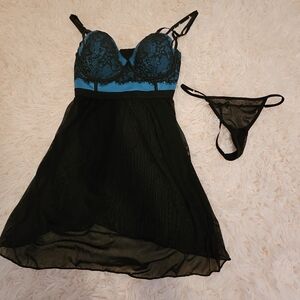 Emerald green black lace lingerie dress